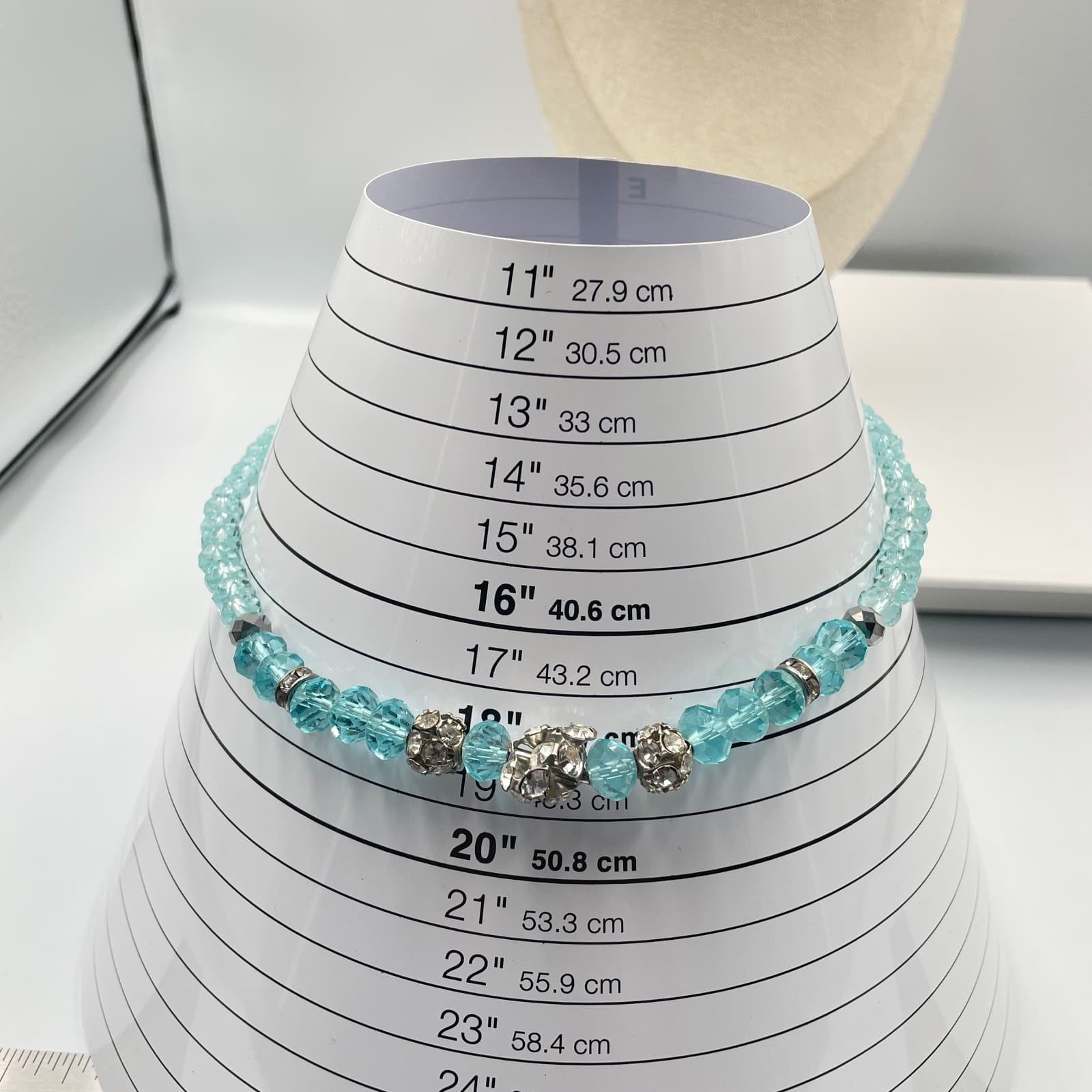 Vintage Aquamarine Blue Crystal Beaded Necklace Statement Sparkling Cluster 20” - Thumbnail 7