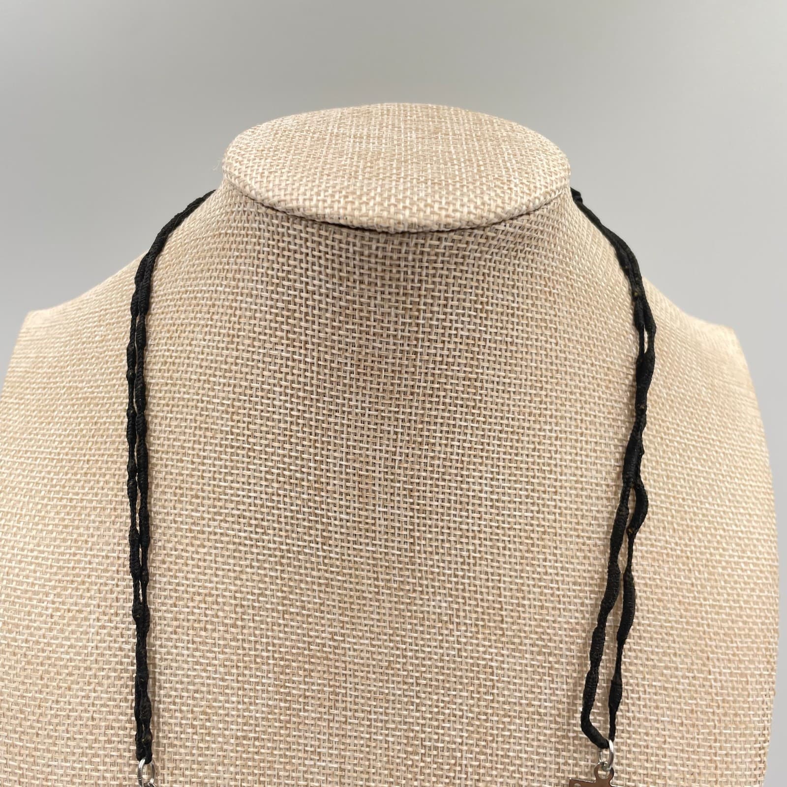 Vintage Multi-Strand Wood Bead Necklace Turquoise Boho Tribal Black Cord 3-Layer - Thumbnail 2