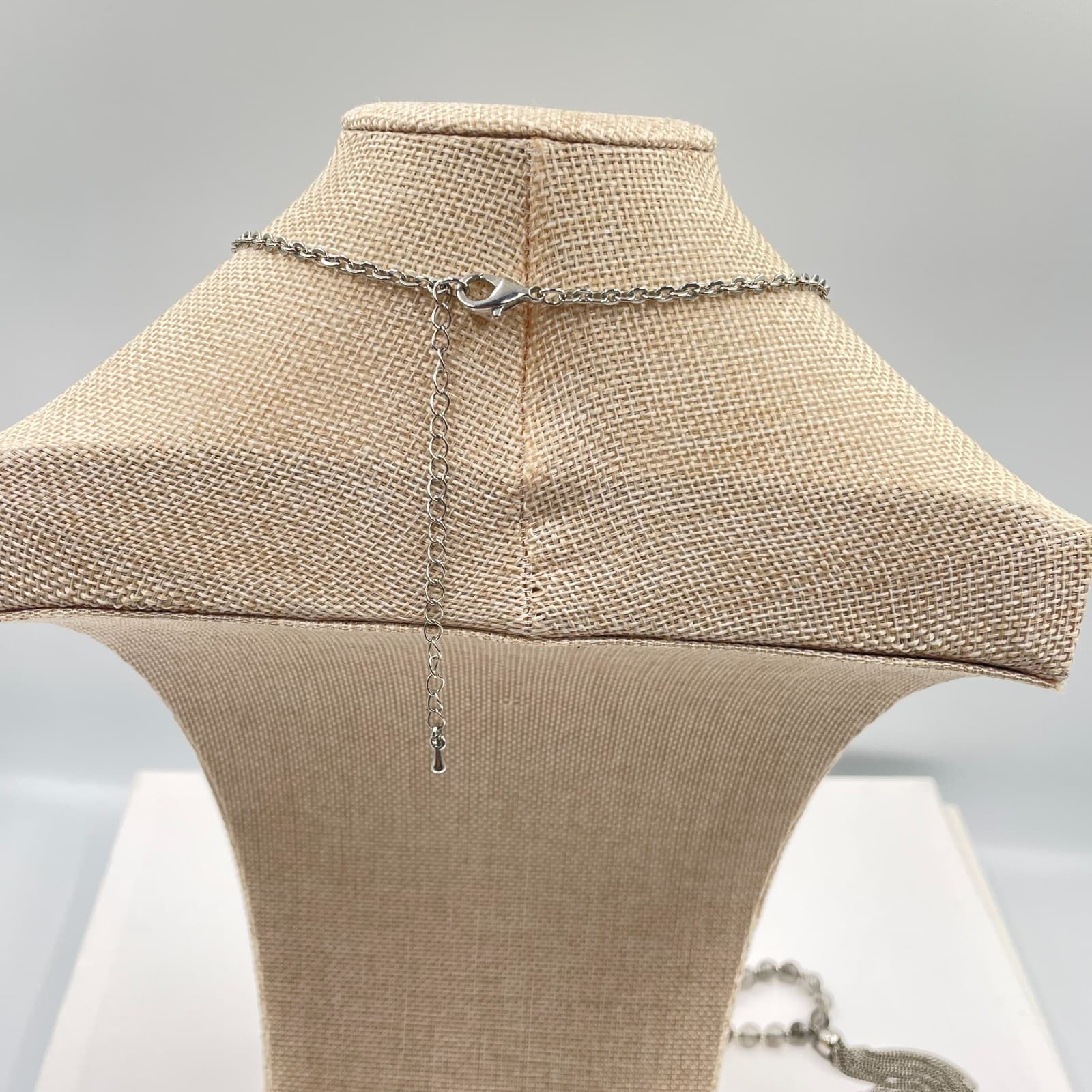Vintage Silver Tassel Necklace Gray Rutilated Quartz Bead Strand Long Boho 80s - Thumbnail 6