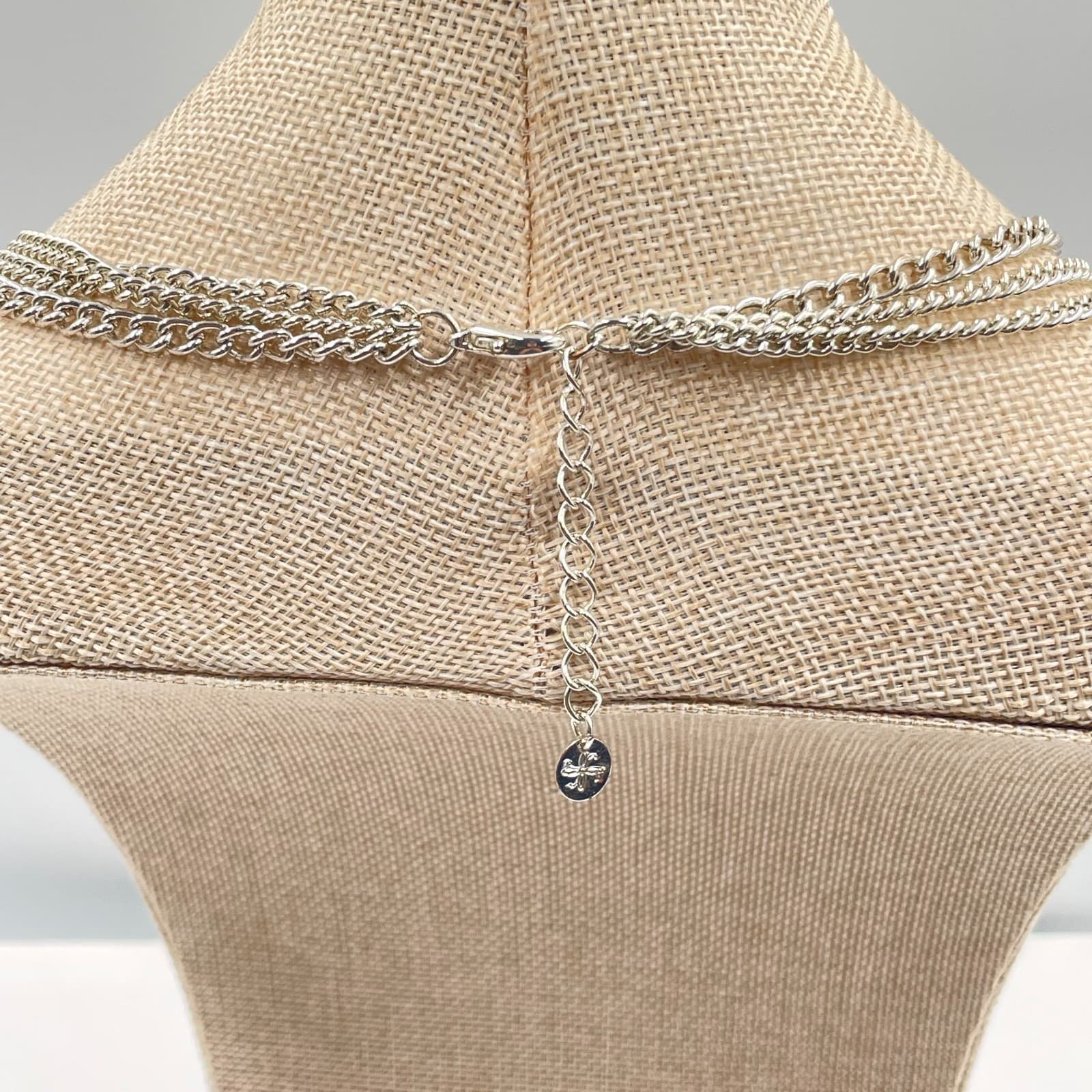 Chico's Layered Necklace Silver Tone White Stone Bead Triple Strand Statement - Thumbnail 6
