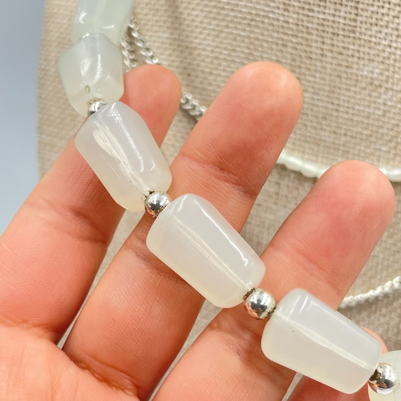 Chico's Layered Necklace Silver Tone White Stone Bead Triple Strand Statement - Thumbnail 4