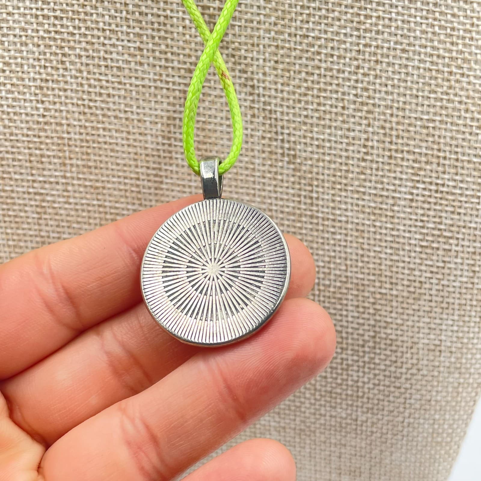 Vintage Compass Rose Pendant Necklace Neon Green Cord Nautical Star Blue Mandala - Thumbnail 4