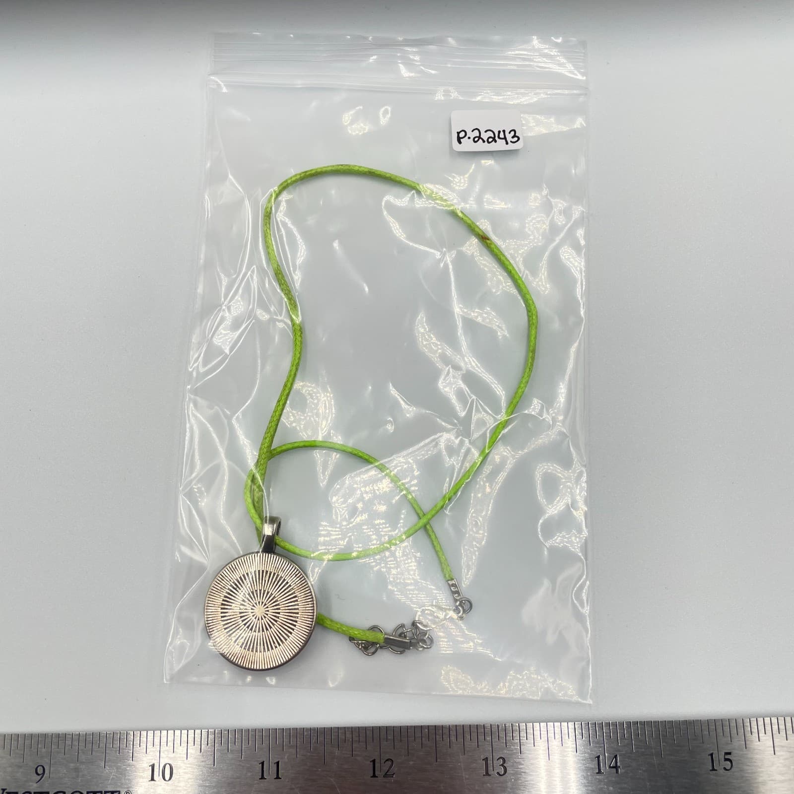 Vintage Compass Rose Pendant Necklace Neon Green Cord Nautical Star Blue Mandala - Thumbnail 9