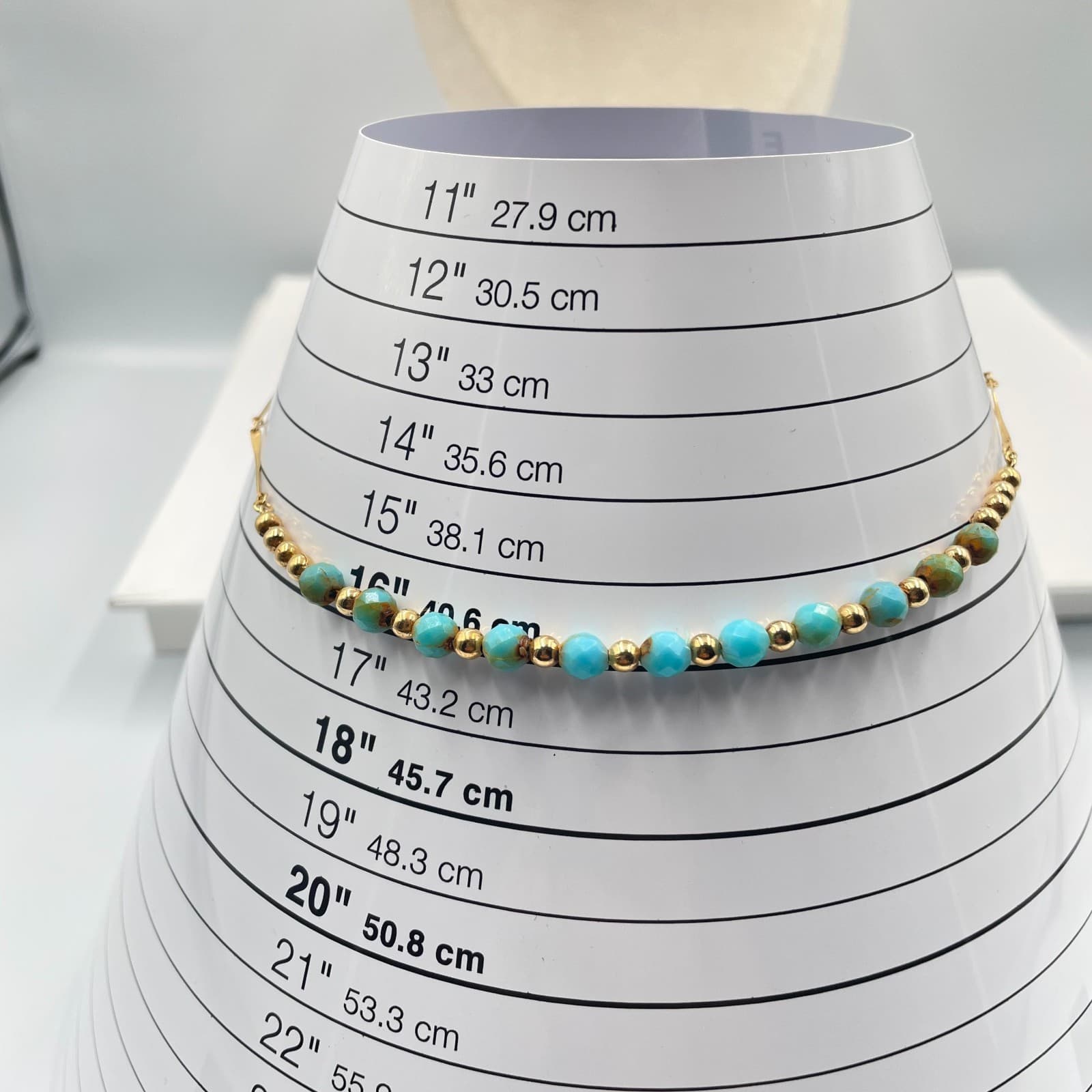 Faceted Turquoise Bead Necklace Gold Tone Bar Link Chain Blue Gemstone Boho 18" - Thumbnail 6