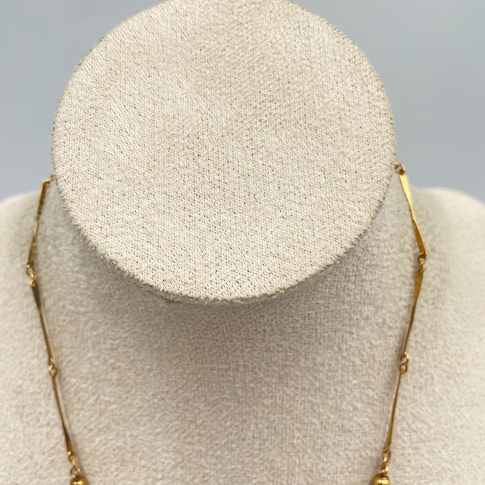 Faceted Turquoise Bead Necklace Gold Tone Bar Link Chain Blue Gemstone Boho 18" - Thumbnail 2