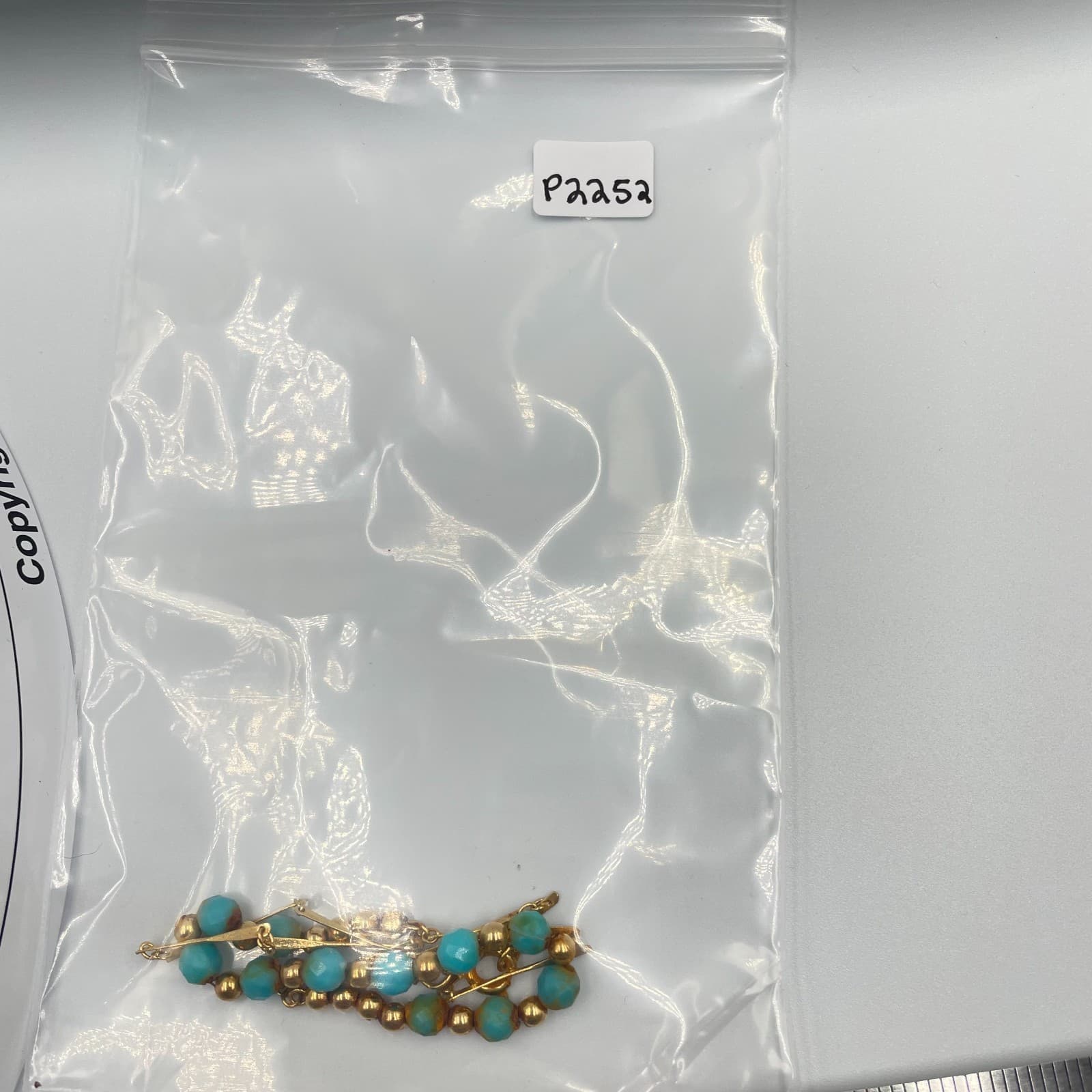 Faceted Turquoise Bead Necklace Gold Tone Bar Link Chain Blue Gemstone Boho 18" - Thumbnail 7