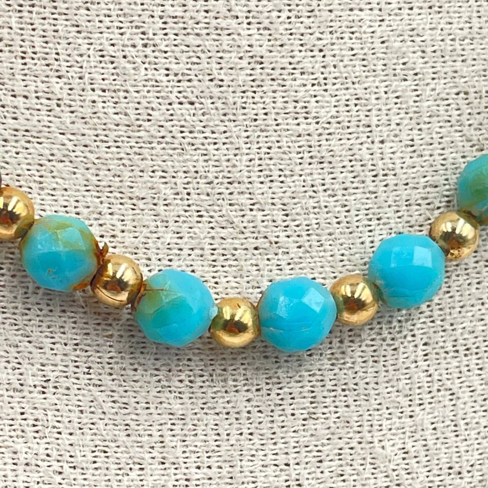Faceted Turquoise Bead Necklace Gold Tone Bar Link Chain Blue Gemstone Boho 18" - Thumbnail 4