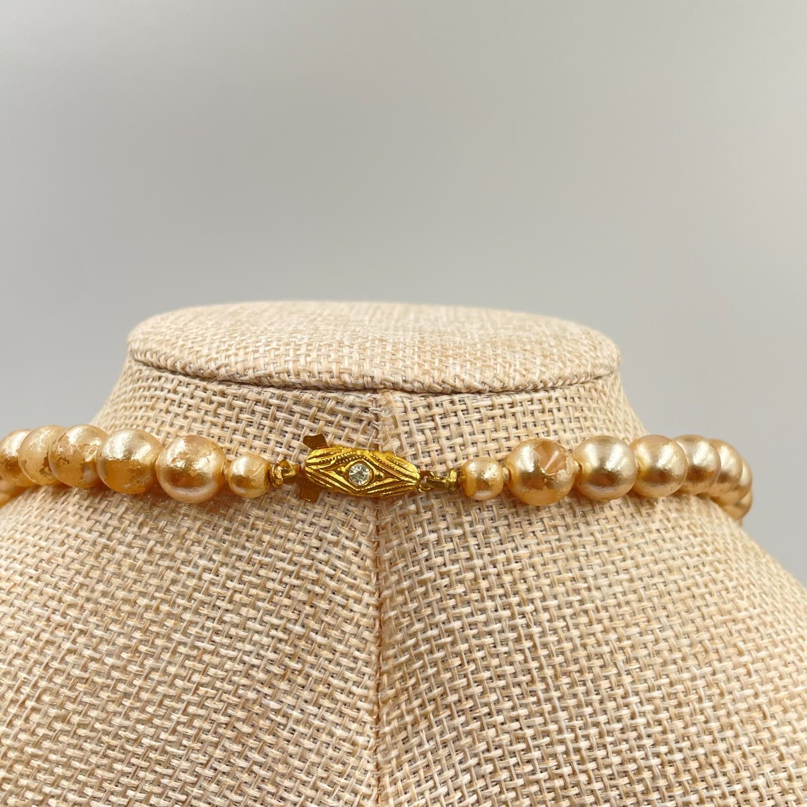 Vintage Champagne Glass Pearl Necklace 30” Opera Length Gold Tone Filigree Clasp - Thumbnail 6