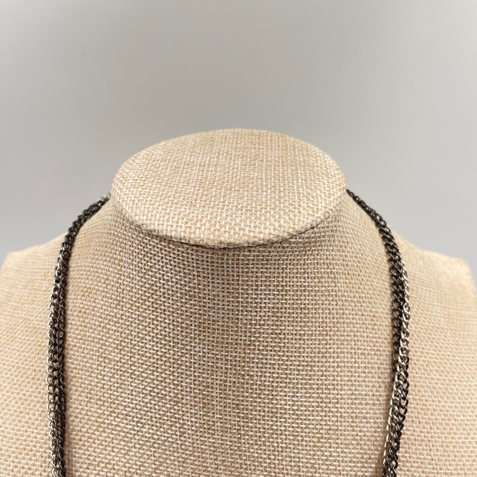 Vintage Cookie Lee Blue Crystal Bib Necklace Gunmetal Tone Multi Row Statement - Thumbnail 2