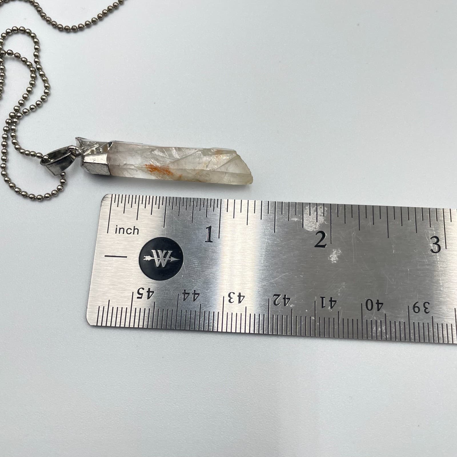 Vintage Raw Clear Quartz Crystal Point Pendant Necklace Silver Ball Chain 24" - Thumbnail 9