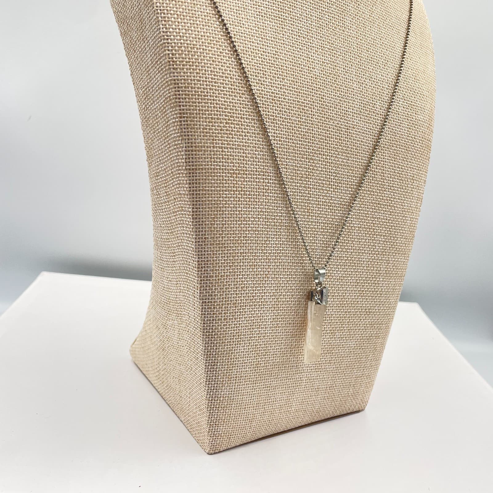 Vintage Raw Clear Quartz Crystal Point Pendant Necklace Silver Ball Chain 24" - Thumbnail 6