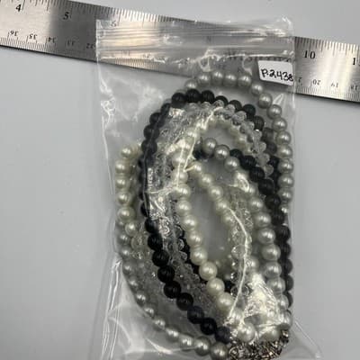 Vintage Multi Strand Faux Pearl Necklace Crystal Beads Layered Statement Choker - Thumbnail 7