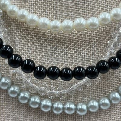 Vintage Multi Strand Faux Pearl Necklace Crystal Beads Layered Statement Choker - Thumbnail 3
