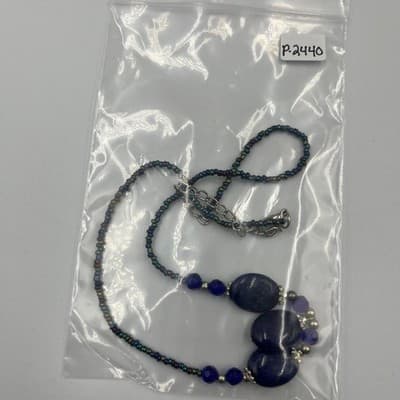 Vintage Multi Strand Lapis Lazuli Blue Glass Seed Bead Necklace Boho Statement - Thumbnail 8