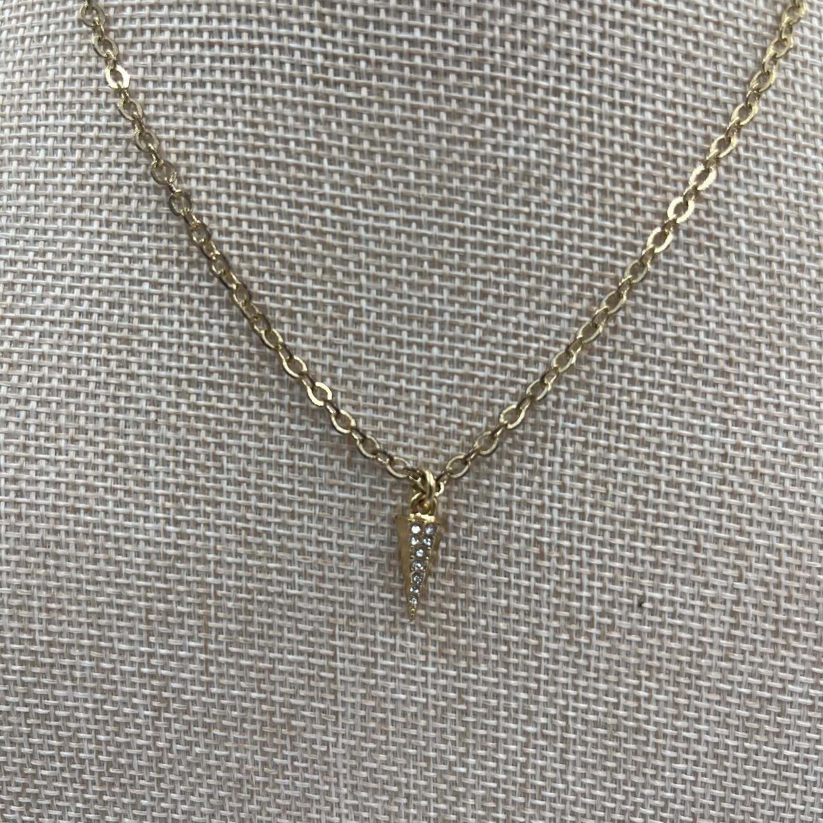 Gold Pave Spike Pendant Necklace Dainty Dagger Triangle Charm Edgy Layering Gift - Thumbnail 3