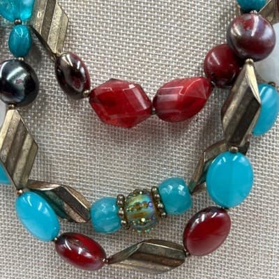 Vtg Avenue Multi Strand Beaded Statement Necklace Boho Chic Layered Wood Beaded - Thumbnail 3
