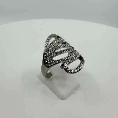 Vintage Silver Tone Pavé Rhinestone Cocktail Ring Set Dome Swirl Statement 90s - Thumbnail 3