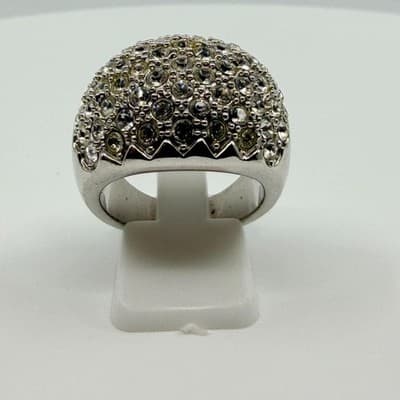Vintage Silver Tone Pavé Rhinestone Cocktail Ring Set Dome Swirl Statement 90s - Thumbnail 6