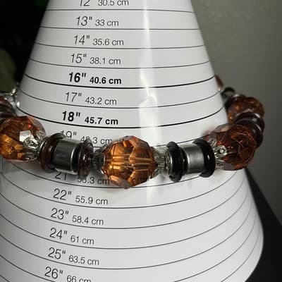 Vtg Amber & Black Beaded Necklace Large Faceted Chunky Boho Statement Jewelry - Thumbnail 6