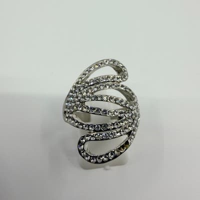 Vintage Silver Tone Pavé Rhinestone Cocktail Ring Set Dome Swirl Statement 90s - Thumbnail 2