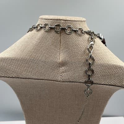 Vtg Amber & Black Beaded Necklace Large Faceted Chunky Boho Statement Jewelry - Thumbnail 5