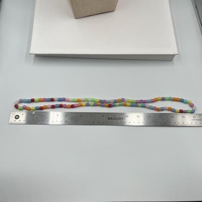 Vintage Etched Glass Bead Necklace Multi-Color Boho Tribal Barrel Beads Colorful - Thumbnail 7