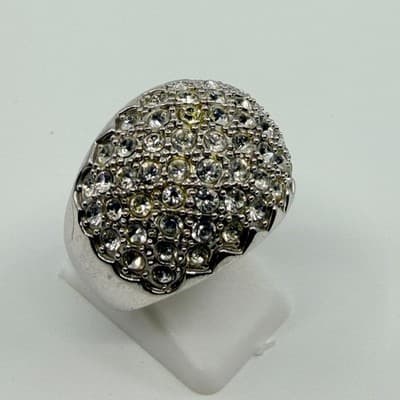Vintage Silver Tone Pavé Rhinestone Cocktail Ring Set Dome Swirl Statement 90s - Thumbnail 8
