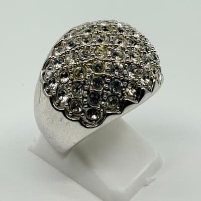 Vintage Silver Tone Pavé Rhinestone Cocktail Ring Set Dome Swirl Statement 90s - Thumbnail 7