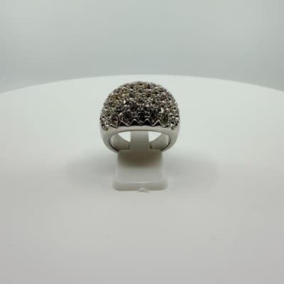 Vintage Silver Tone Pavé Rhinestone Cocktail Ring Set Dome Swirl Statement 90s - Thumbnail 5