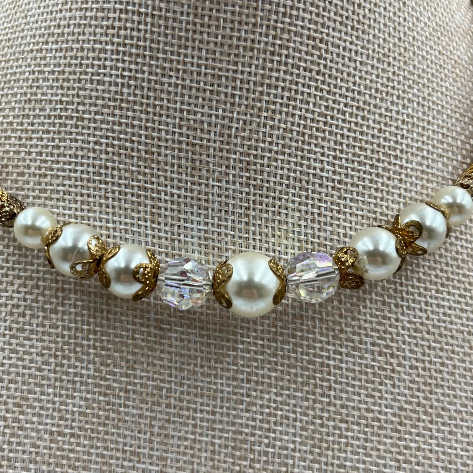 Vintage Marcasite Faux Pearl Necklace Silver Tone Floral Art Deco Style 17 - Thumbnail 3