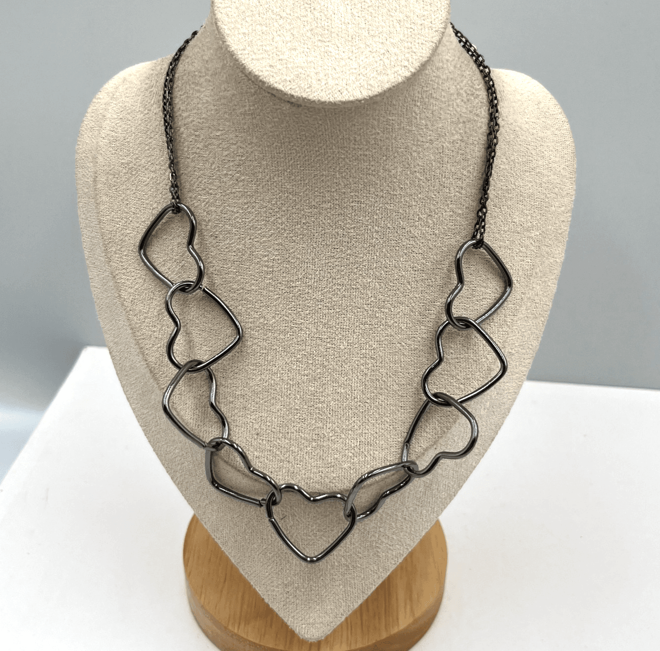 Vintage Silver Tone Interlocking Double Heart Necklace 18" Chain Love Valentine