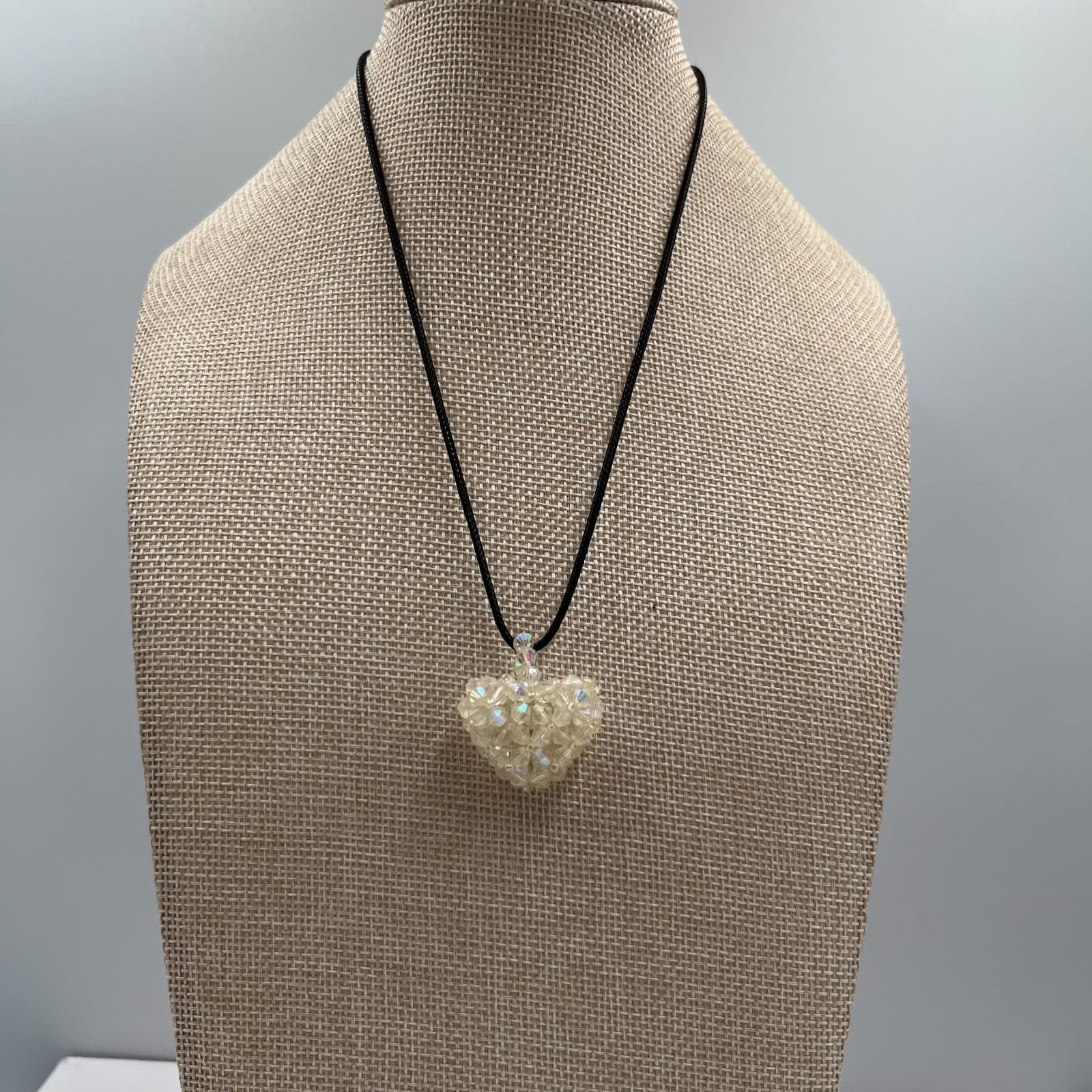 Vintage Crystal Heart Pendant Necklace Signed Silver Tone 18" Chain - Thumbnail 5