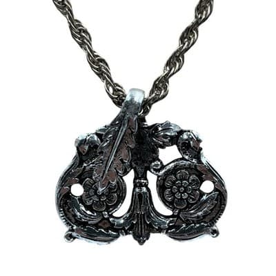 Vintage Silver Tone Ornate Pendant Necklace Floral Scroll Chain Italian Made 18"