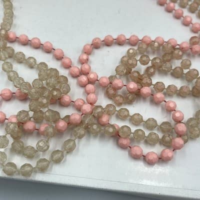 Vintage Multi Strand Beaded Necklace Pink Faceted Glass Long Layered Statement - Thumbnail 7