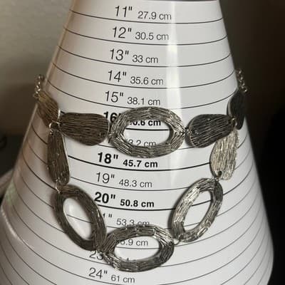 Vintage Silver Tone Textured Link Necklace Large Oval Links Modern Statement - Thumbnail 7