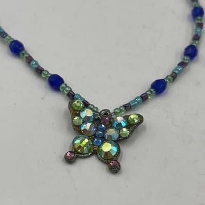 Vintage Set of 3 Beaded Bracelets Butterfly Cupcake Charm Iridescent Blue Purple - Thumbnail 3