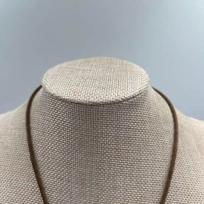 Vintage Blue Abstract Square Pendant Necklace Brown Cord Bronze Tone Frame - Thumbnail 2