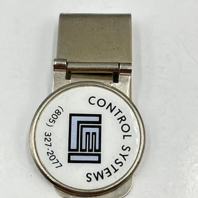 Vintage LEI Control Systems Money Clip & Tie Bar Set, White Enamel Logo (805)