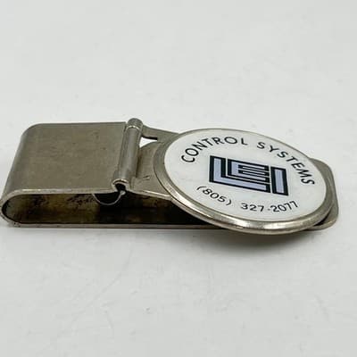 Vintage LEI Control Systems Money Clip & Tie Bar Set, White Enamel Logo (805) - Thumbnail 4