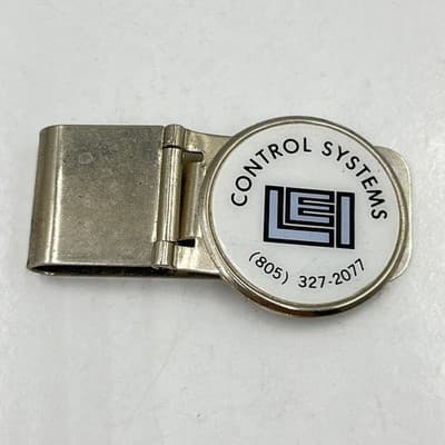 Vintage LEI Control Systems Money Clip & Tie Bar Set, White Enamel Logo (805) - Thumbnail 3