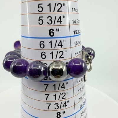 Vintage Purple Beaded Jewelry Set Tropical Flower Bracelet Hoop Earrings Boho - Thumbnail 12