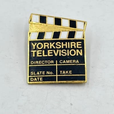 Vintage Yorkshire Television Clapperboard Enamel Pin Badge YTV Media Memorabilia