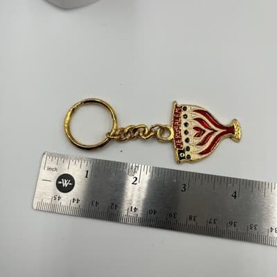 VTG Jerusalem Menorah Keychain Red Enamel Gold Tone Judaica Souvenir Key Ring - Thumbnail 6