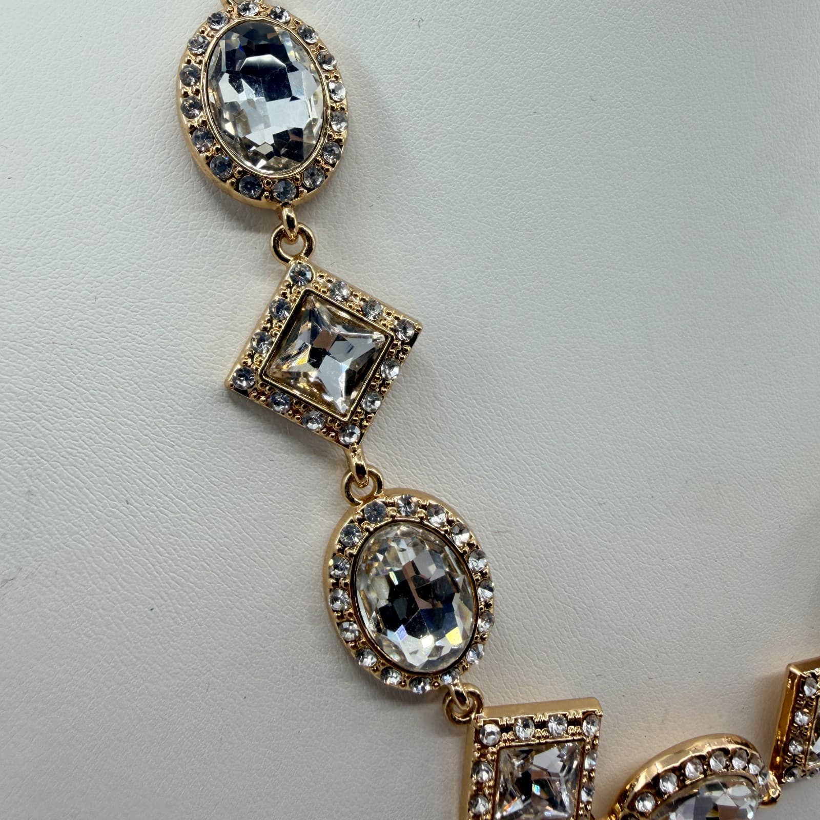 Vintage Gold Tone Clear Crystal Jewelry Geometric Statement Necklace Bracelet - Thumbnail 4