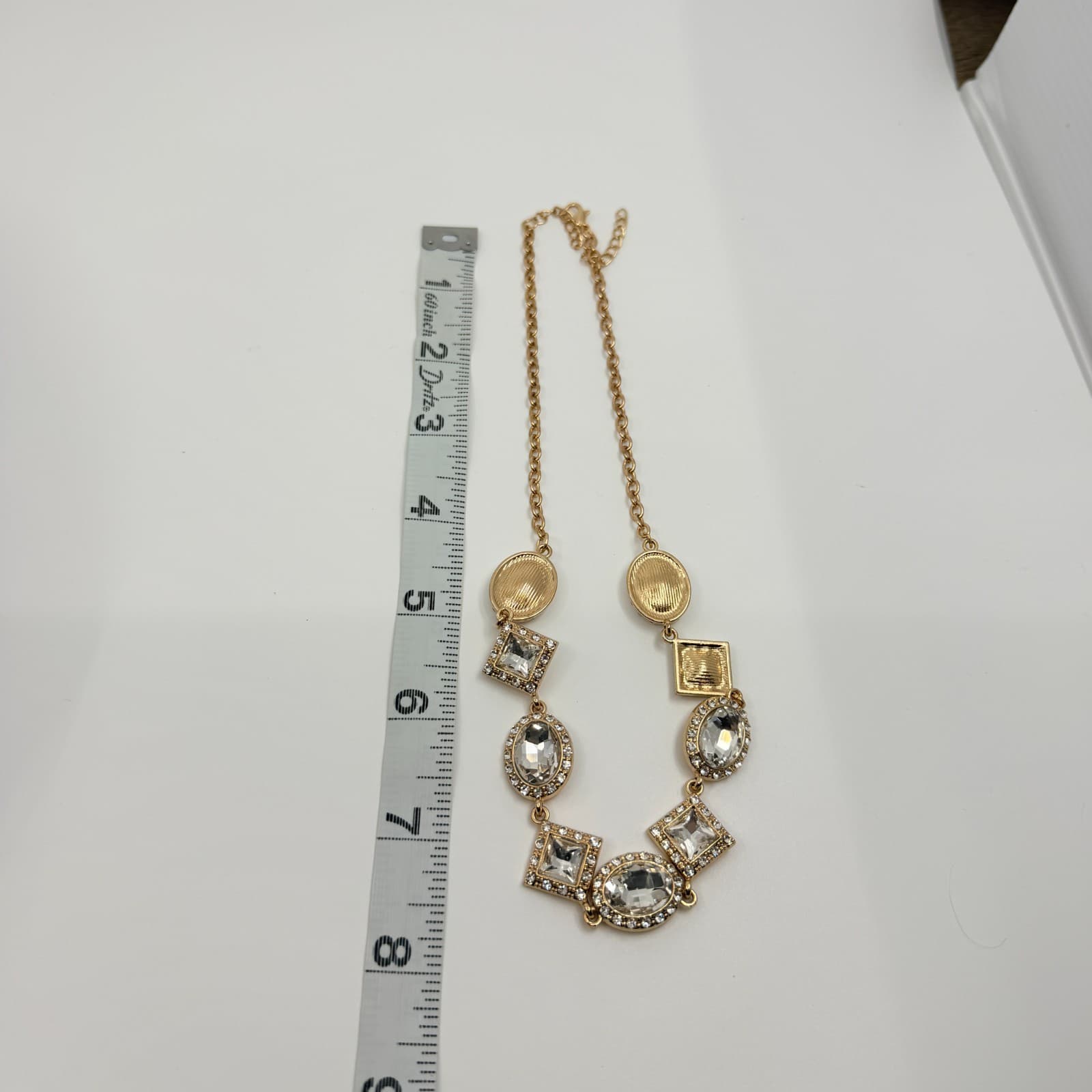 Vintage Gold Tone Clear Crystal Jewelry Geometric Statement Necklace Bracelet - Thumbnail 14