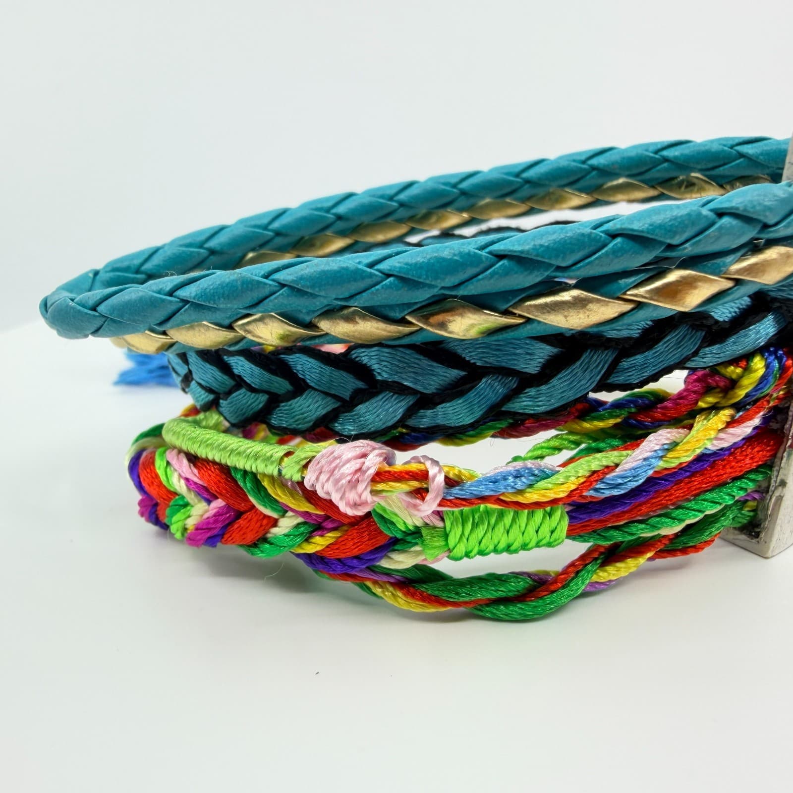Vintage Blue Teal Multi Strand Braided Wrap Bracelet Tassels Magnetic Clasp Boho - Thumbnail 5