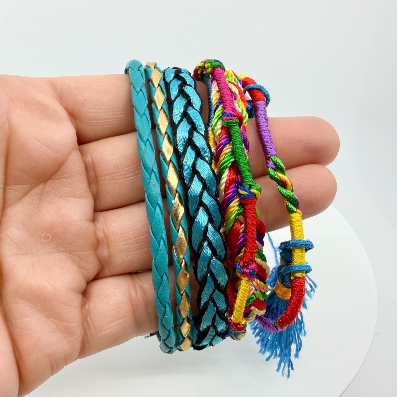 Vintage Blue Teal Multi Strand Braided Wrap Bracelet Tassels Magnetic Clasp Boho - Thumbnail 8