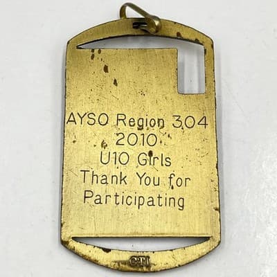 Vintage 2010 AYSO Soccer Participation Medal Pendant Bronze Tone Sports Jewelry - Thumbnail 4
