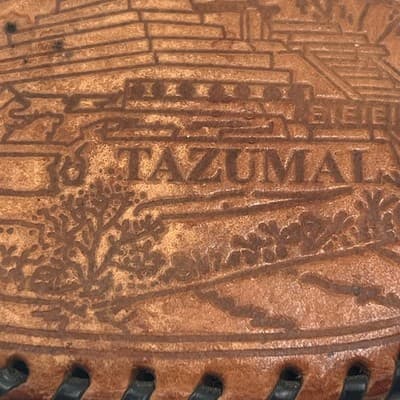 Vintage El Salvador Tazumal Leather Coin Purse Keychain Hummingbird Embossed - Thumbnail 2