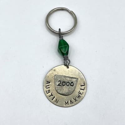 Vintage Austin Maxwell 2000 Personalized Name Keychain Green Bead Silver Tone